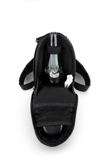 Puffco Journey Bag in Sand, travel storage, black case with compartments