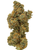 A dense Swizzlers CBD hemp bud featuring forest green leaves and amber pistils, coated in white crystal trichomes