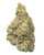 A dense Trapzilla cannabis bud displaying olive green leaves, light orange pistils, and a heavy frost of crystalline trichomes