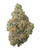 A dense Cherry Tarts cannabis bud, displaying lime and olive green foliage and dark purple hues intertwined with yellow-orange pistils and heavily coated in white crystal trichomes 