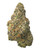 A dense Fruit Punch cannabis bud featuring deep forest green and dark purple hues, bright orange pistils, and a layer of crystalline trichomes