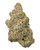 A dense Glitter Bomb cannabis bud featuring deep olive and forest green hues with flashes of purple and bright orange pistils, coated in a thick layer of bright white crystal trichomes