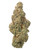 A dense Grape Gummiez cannabis bud featuring forest green leaves, amber pistils, and a layer of golden crystalline trichomes