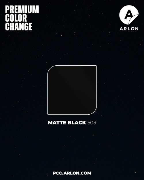 Arlon PCC #503 Matte Black vehicle wrap film featuring a deep, non-reflective matte black finish, available at KGAAF