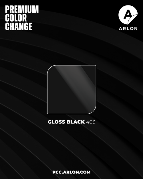Arlon PCC #403 Gloss Black vehicle wrap film with a deep, high-gloss black finish, available at KGAAF
