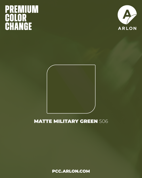 Arlon PCC #506 Matte Military Green vehicle wrap film with a non-reflective tactical olive finish, available at KGAAF