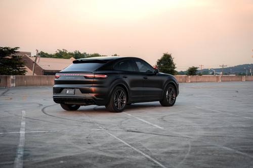 Porche fully wrapped in KPMF Satin Perfect Black vinyl, showcasing the soft, smooth satin sheen that adds an aggressive, high-end look to the performance vehicle.