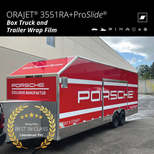 Commercial 60-inch by 150-foot Orafol gloss wrap kit containing ORAJET 3551RA+ProSlide printable film and ORAGUARD 215 Gloss overlaminate. Designed for box trucks, trailers, fleet graphics and suitable flat or moderately shaped commercial panels.