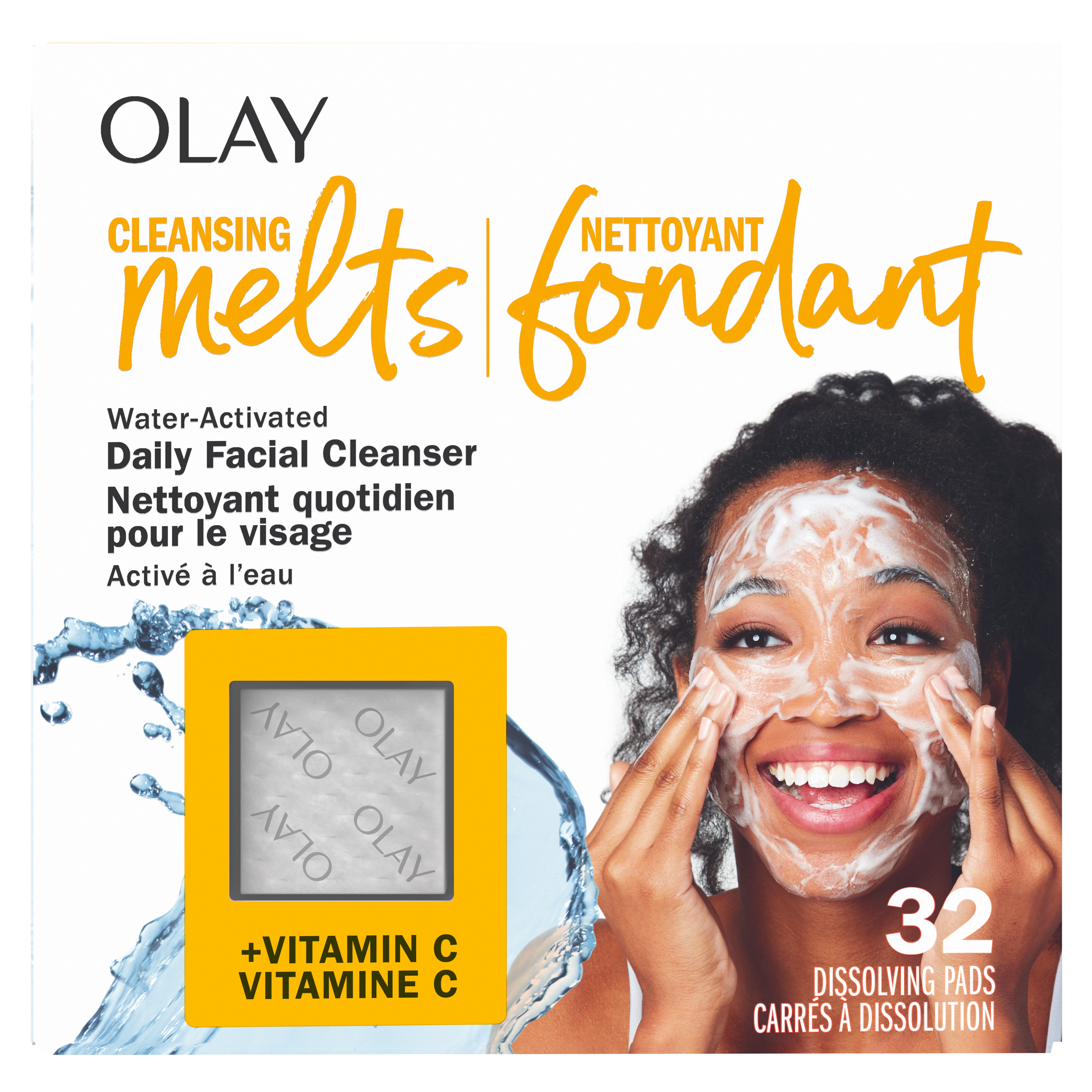 Un paquet de nettoyant fondant Olay avec vitamine C