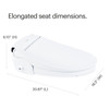 Brondell Swash SE600 elongated bidet seat dimensions: 20.87 inches long, 18.5 inches wide, and 6.10 inches high.