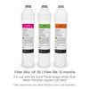 Coral UF35 Three Stage Carbon Block Filter Replacement Pack with 12 month filter life.  For use with Coral Three-stage under sink water filtration system UC300.  Filter replacement only, water filtration system sold separately.