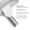 Swash CL2800 Luxury Bidet Toilet Seat closeup of Self-Cleaning stainless steel nozzle.  Nozzle retracts to stay clean between uses.  More durable and easier to clean than plastic nozzles.  2 self-cleaning modes:  on-demand nozzle rinse and UV nozzle cleaning.