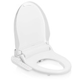 Brondell Swash CL1500 bidet toilet seat with side arm control opened from a side view