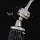 Brondell VivaSpring compact shower filter installed in brushed nickel