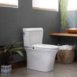 Brondell Ecoseat S101 non-electric bidet seat installed in modern bathroom with wood and plant accents