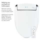 Brondell Swash SE600
Advanced Bidet Seat with remote control from a top vie.  Copy: Helping you cut back on toilet paper. Remote control ensures an easily customizable wash.  Additional controls include nightlight, eco mode, rear wash found on the seat panel.