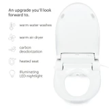 Brondell Swash SE600 featuring warm water washes, warm air dryer, carbon deodorization, heated seat, and illuminating LED nightlight.