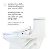 Brondell Swash 1400 bidet toilet seat side view cuts down on toilet paper and increases your sustainability. Washing saves an average of over 100 rolls per year, per person.