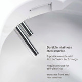Swash 1400 Luxury Bidet Toilet Seat with Remote Control, featuring dual stainless steel nozzles, NozzleClean+ tech, and separate front/rear wash functions.