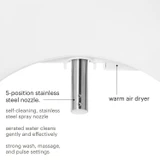Brondell Swash DR802 bidet toilet seat nozzle with features self-cleaning, stainless steel spray nozzle, aerated water cleans gently and effectively, strong wash, massage, and pulse settings, warm air dryer.