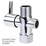 Brondell CleanSpa Luxury Hand Held Bidet Sprayer in Chrome T-valve connection in chrome.  copy:  all-metal T-valve for long lasting durability