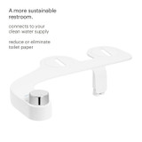 Brondell FreshSpa comfort+ essential bidet attachment. copy:  a more sustainable restroom.  connects to your clean water supply.  reduce or eliminate toilet paper.