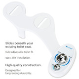 Brondell SouthSpa advanced single nozzle left-handed bidet attachment sits beneath your existing toilet seat.  copy:  slides beneath your existing toilet seat.  fully adjustable toilet fit.  easy, DIY installation. High-quality construction. Designed for long-lasting durability.