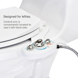 Brondell SouthSpa advanced left-handed bidet attachment with dual nozzle connected to hose