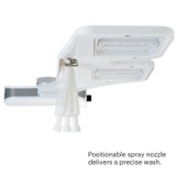 Brondell PureSpa essential bidet attachment with single nozzle from the bottom.  copy:  positionable spry nozzle delivers a precise wash.