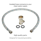 Brondell PureSpa essential bidet attachment with single nozzle parts.  copy:  braided hose connects to your clean water supply.  high quality parts designed for long-lasting durability.