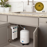 RF-50 Membrane Filter Replacement Filter installed with  Capella Reverse Osmosis Water Filtration System under sink.