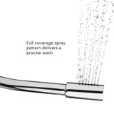 Brondell Side-Mounted Bidet Attachment SMB-15 spraying water.  copy:  full coverage spray pattern delivers a precise wash.