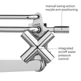 Brondell Side-Mounted Bidet Attachment SMB-15 Easy-Twist Knob. copy: manual swing-action nozzle arm positioning.  integrated on/off water pressure control.