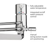 Brondell Side Mounted Bidet Attachment SMB-25 Easy-Twist Knob.  Copy:  fullty adjustable water temperature, integrated on/off water pressure control, manual swing-action nozzle arm positioning