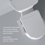Brondell Swash Thinline T22 Luxury Bidet Toilet Seat with Side Arm Control with programmable user presets and automatic, customizable wash and dry cycles.