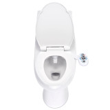 Brondell SouthSpa advanced left-handed bidet attachment with dual nozzle installed on toilet