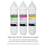 Circle RF20 Carbon Block Filter Replacement Pack with replacement schedule.  Filter life 6 months.  For use with circle filter osmosis under sink water filtration system (RC100)