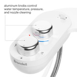 SSE-25 aluminum knobs control water temperature, pressure and nozzle cleaning. Close view of control dials.