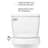 Brondell SimpleSpa Eco
Essential Bidet Attachment easy installation beneath your existing toilet seat.  Designed for easy DIY installation.  Product installed, lid closed, front view.