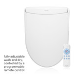 Swash Thinline LS1800 luxury bidet toilet seat top view features fully adjustable wash and dry, controlled by a programmable remote.