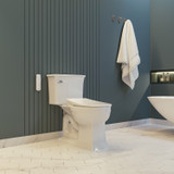 Brondell T66 Swash eco Thinline bidet installed on standard toilet with forest green walls next to tub.