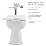 image of T22 Open Front Less Cover toilet bidet seat. reduce toilet paper use in your facility. a sustainable choice for public restrooms featuring lower facility expenses, reduced toilet paper can help prevent plumbing clogs, bidets save water, trees, and energy.