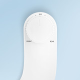 Omigo Element Non-Electric Bidet Attachment in White, close-up view of control knob, against blue background