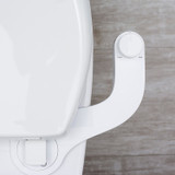 Omigo Element Non-Electric Bidet Attachment top view of controls, installed in standard white toilet