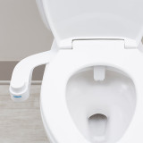 Omigo Element Non-Electric Bidet Attachment in White installed in standard white toilet