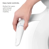 EasySpa Bidet Attachment with ergonomic easy-twist control dial, shown in use on a toilet, designed for simple operation and ideal for users with limited dexterity or mobility