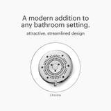 Image of the face of the showerhead with text that reads: A modern addition any bathroom setting.  Attractive, streamlined design.