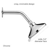 Brondell Nebia Yuba 5-Setting Fixed Showerhead in chrome, minimalist design with a wide 5.3" diameter face plate