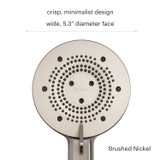 Close up of Brondell Nebia Yuba 5-Setting Handshower in brushed nickel.