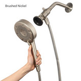 Nebia Merritt 5-Setting Handshower with HaloNetic Double Docking System in brushed nickel, hand-holding-showerhead